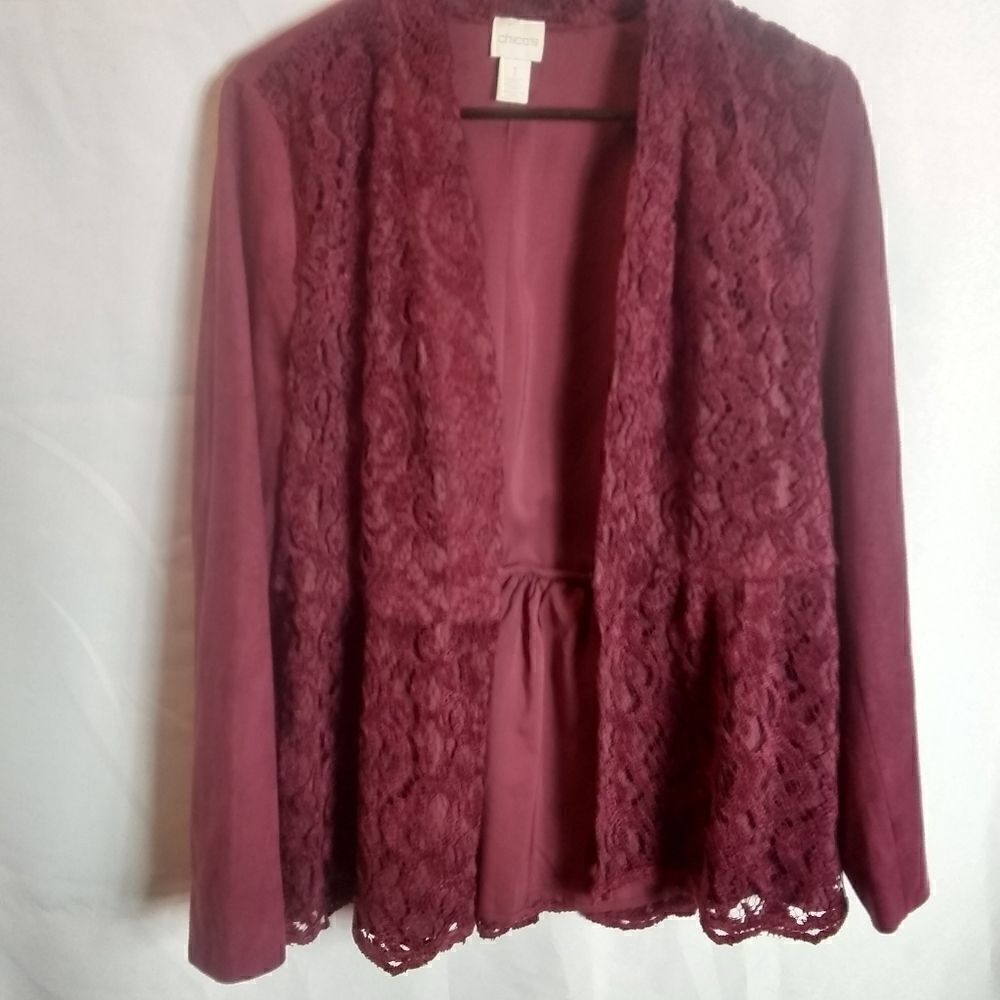 Chico's faux leather and lace cardigan